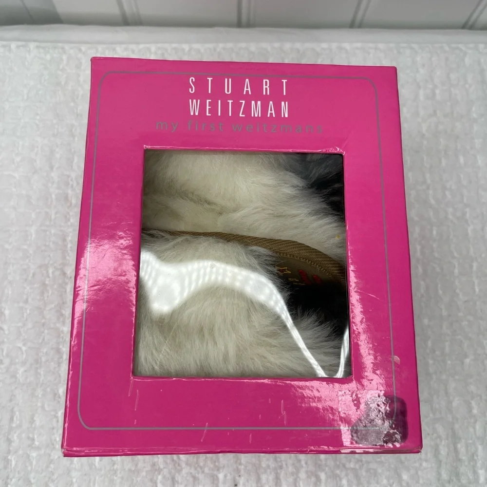 2 PAIR Stuart Weitzman Fluffy Baby Booties in Cream size 1 & Animal print size 2